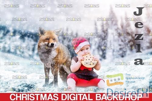 Christmas digital backdrop &amp; Christmas overlay, Red fox - 1132916
