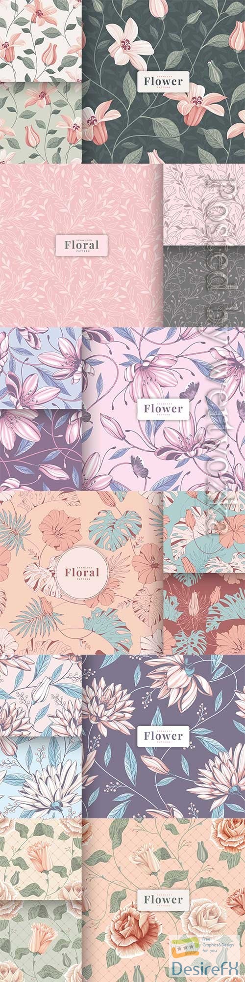 Colour hand drawn vintage floral seamless pattern