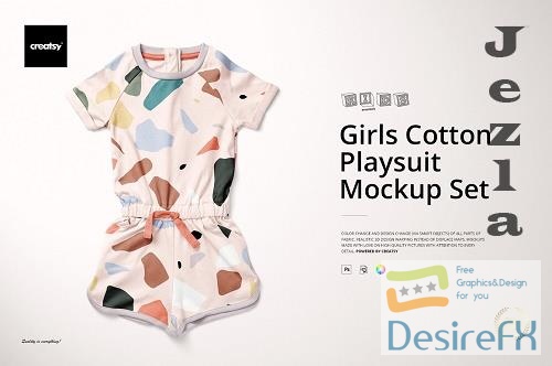 CreativeMarket - Girl's Cotton Playsuit Mockup Set 4383093