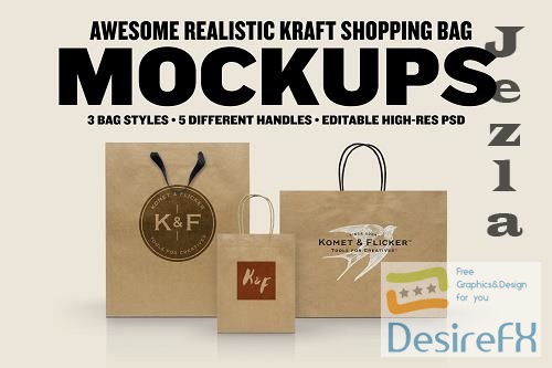 CreativeMarket - Realistic Kraft Shopping Bag Mockups 5819572