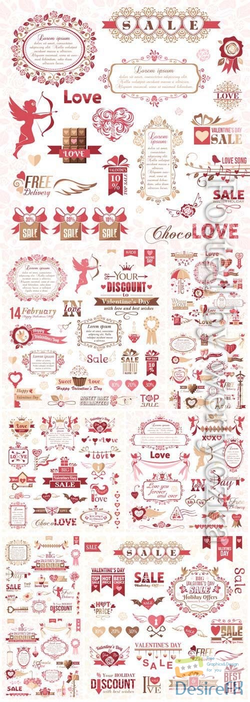 Frames, icons, labels and decorative elements for valentine's day in vector