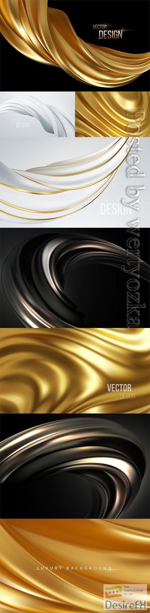 Gold metallic silk flowing wave luxury vector background