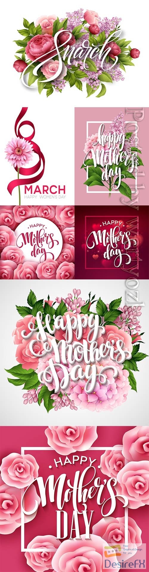 Happy mothers day lettering, greeting card with flowers