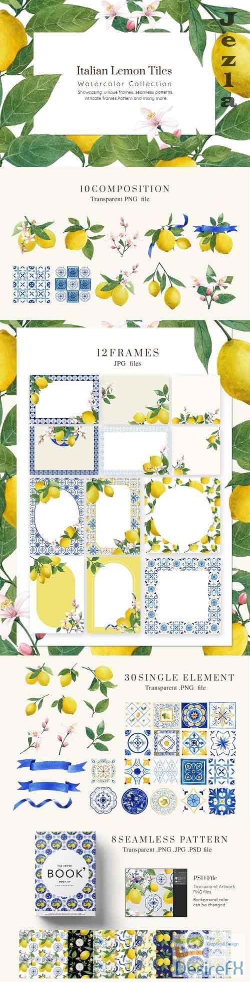 Italian Lemon tile Watercolor - 5890339