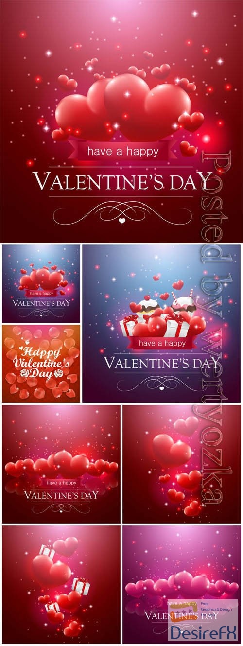 Shining hearts for valentine's day in vector