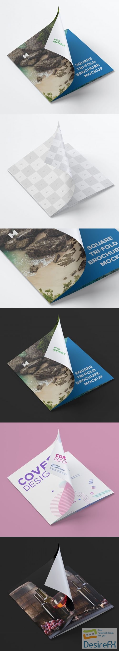 Square Tri-Fold Brochure PSD Mockup Template