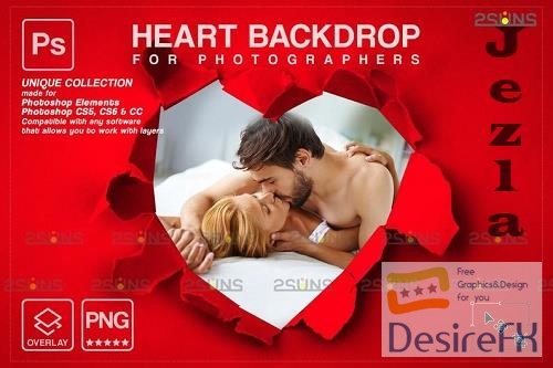 Torn Paper Overlay &amp; Photoshop Overlay. Valentine digital Heart backdrop V1