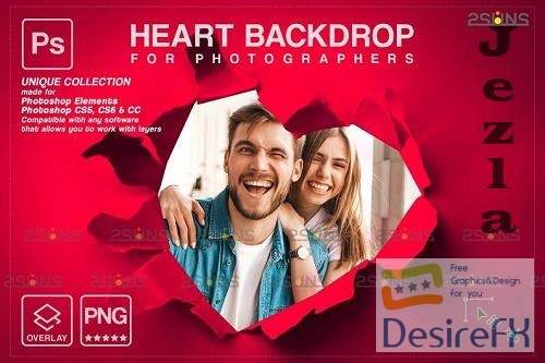 Torn Paper Overlay & Photoshop Overlay. Valentine digital Heart backdrop V2