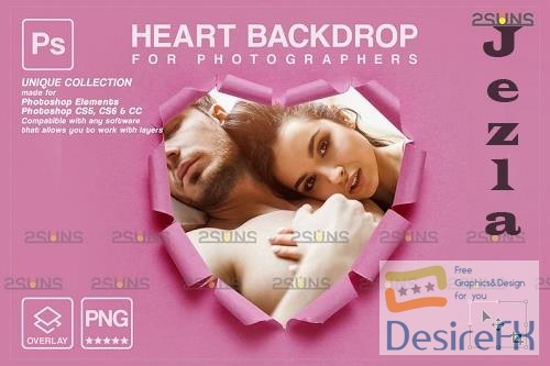 Torn Paper Overlay & Photoshop Overlay. Valentine digital Heart backdrop V4
