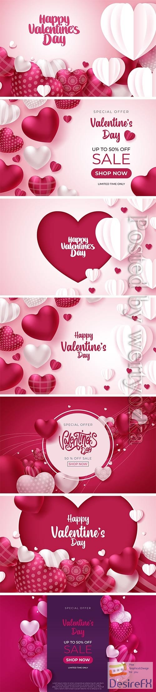 Valentine greeting card with hearts on pink