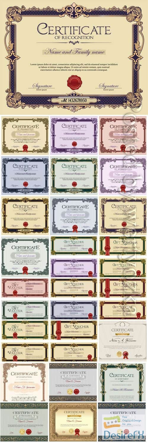 Vintage certificates with patterns in vector