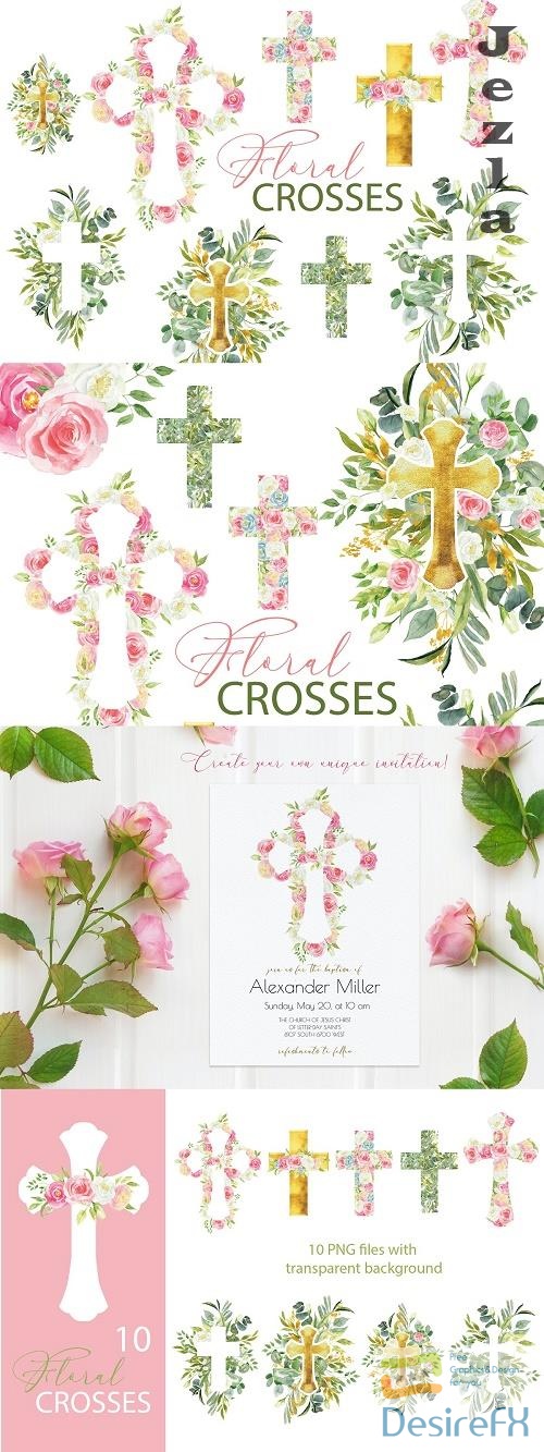 Watercolor floral Easter cross - 5837945