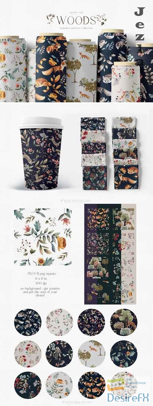 Woodland Scene Seamless Patterns JPEG Unique Repeats PNG - 1208794