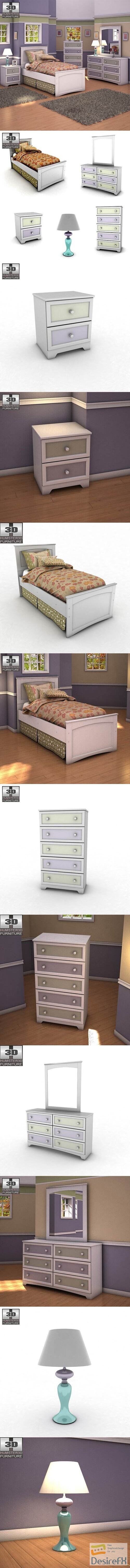 Ashley Sandhill Panel Bedroom Set 3D Model
