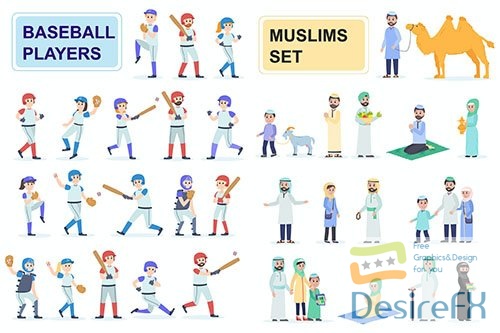Baseballs and Muslims Vector Flat People Characters