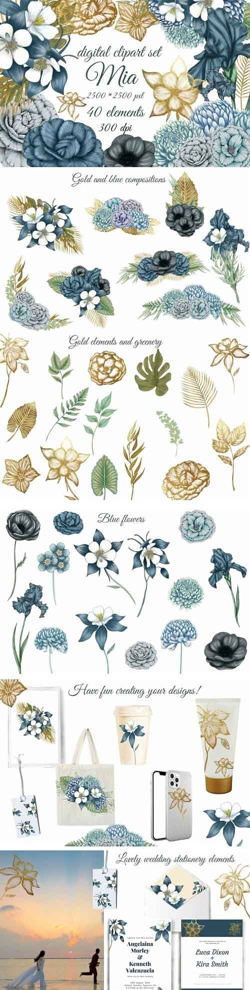 Blue flowers wedding flowers clipart, lovely bouquets png - 1226006