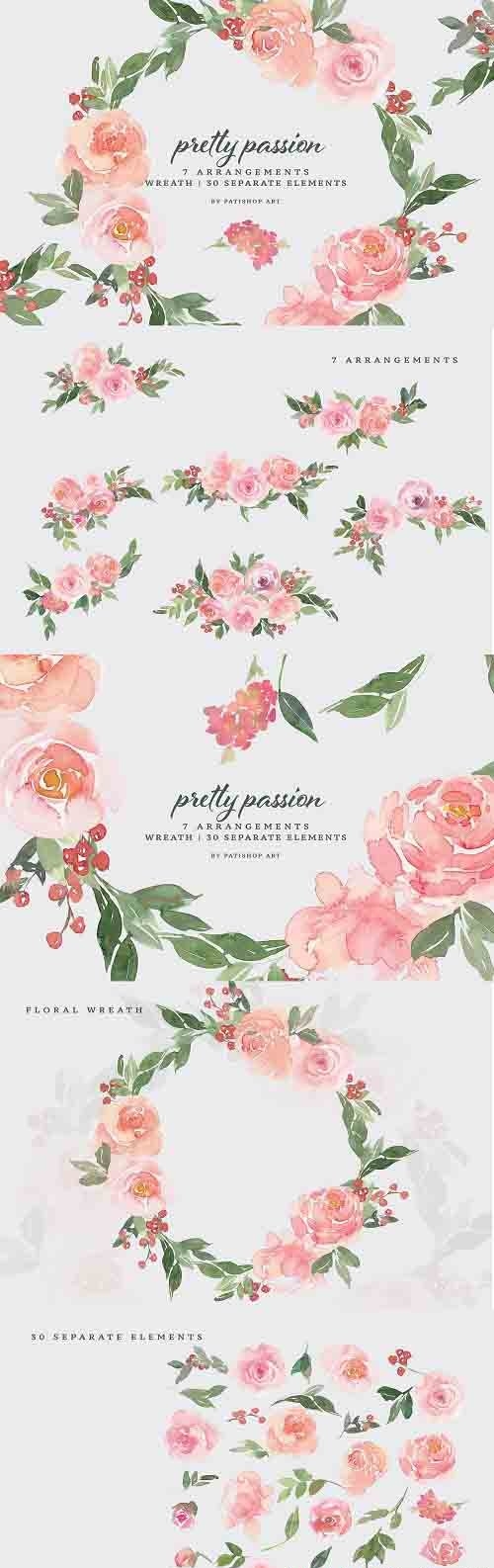 Download Blush Pink Flower Red Berry Clipart - 5993123 - DesireFX.COM
