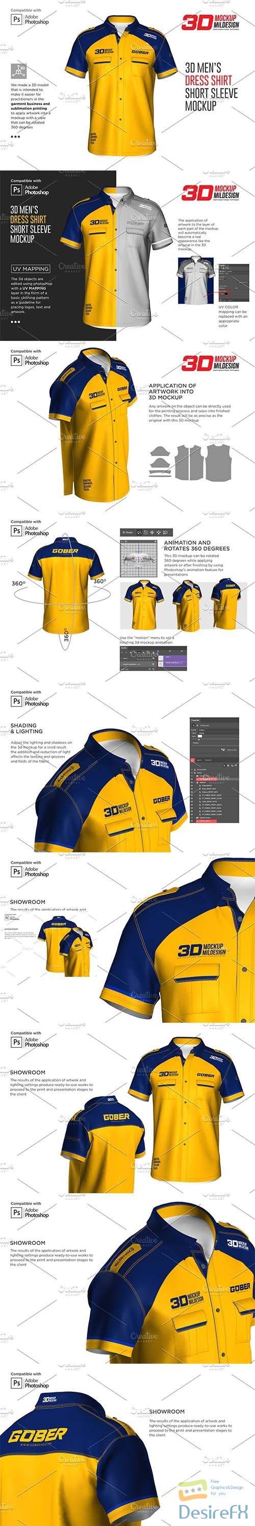 CreativeMarket - 3D Mens Dress Shirt SS Mockup 5881078