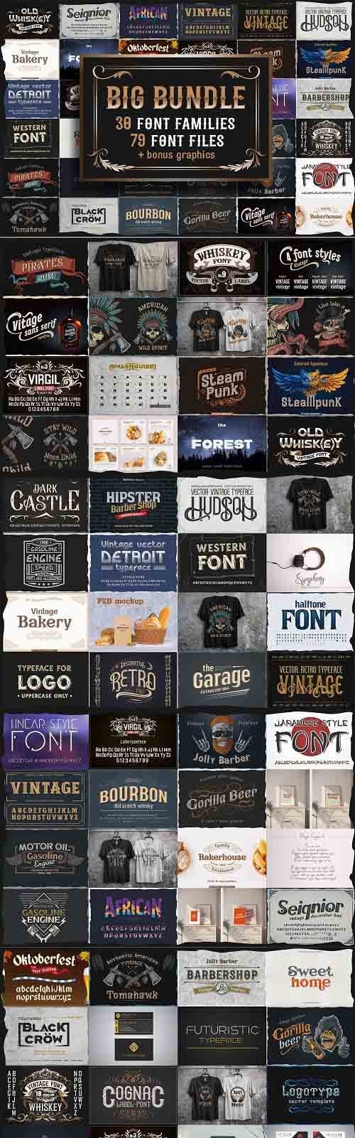 CreativeMarket - Big vintage fonts bundle 5941347
