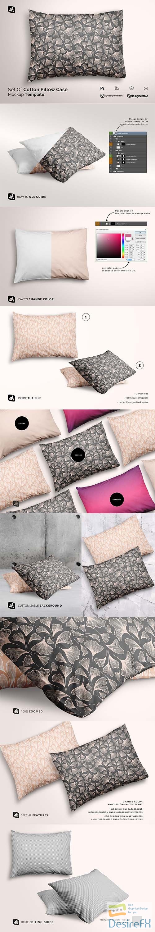 CreativeMarket - Set Of Cotton Pillow Case Mockup 5256263