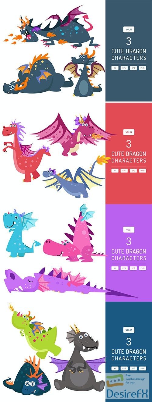 Cute dragon characters Vector set