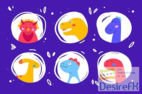Dinosaurs faces - set of characters