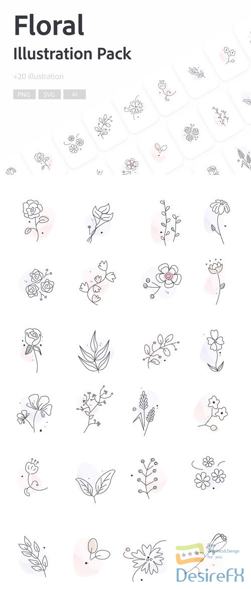 Floral Illustration Pack - 24 Illustrations
