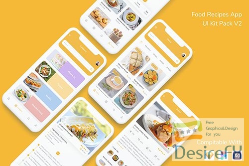 Food Recipes App UI Kit Pack V2