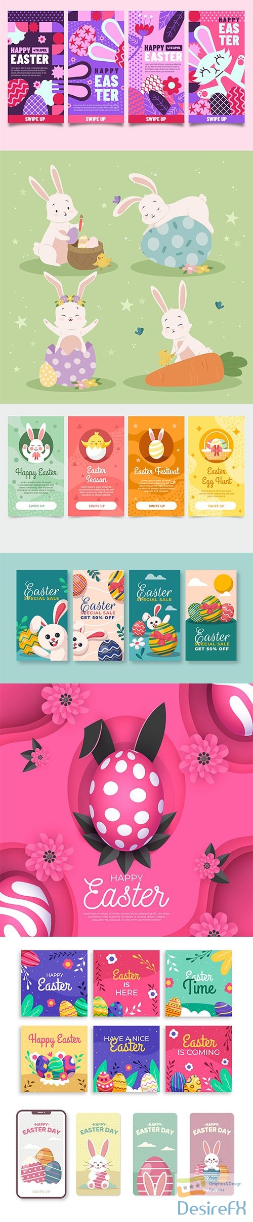 Hand-drawn cute easter illustrations and banner vol 2