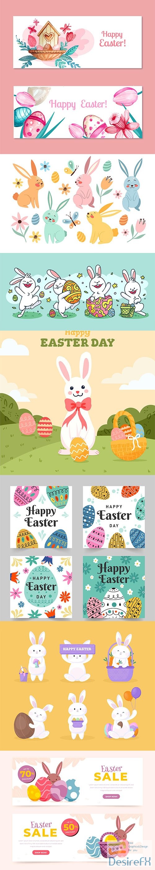 Hand-drawn cute easter illustrations and banner vol 3