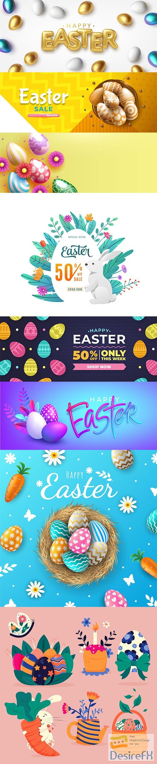 Hand-drawn cute easter illustrations and banner vol 4