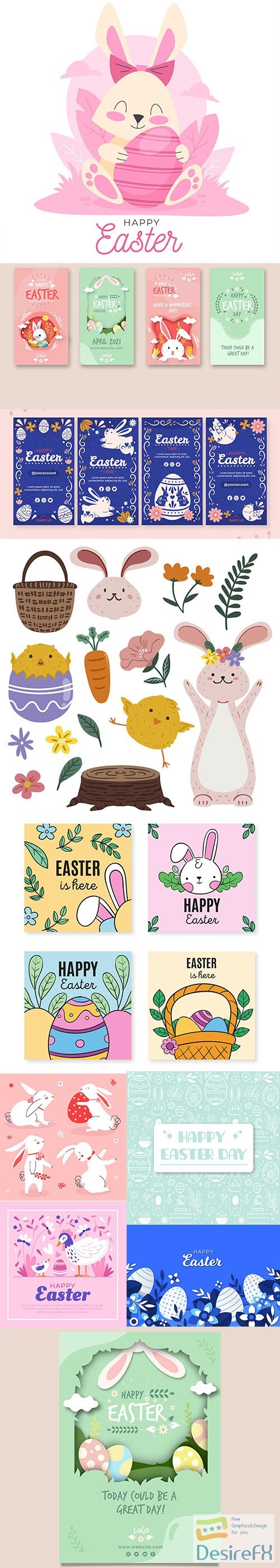 Hand-drawn easter bunny collection