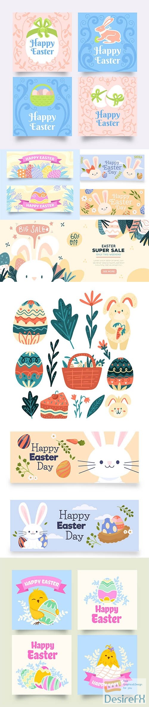 Hand-drawn easter element collection
