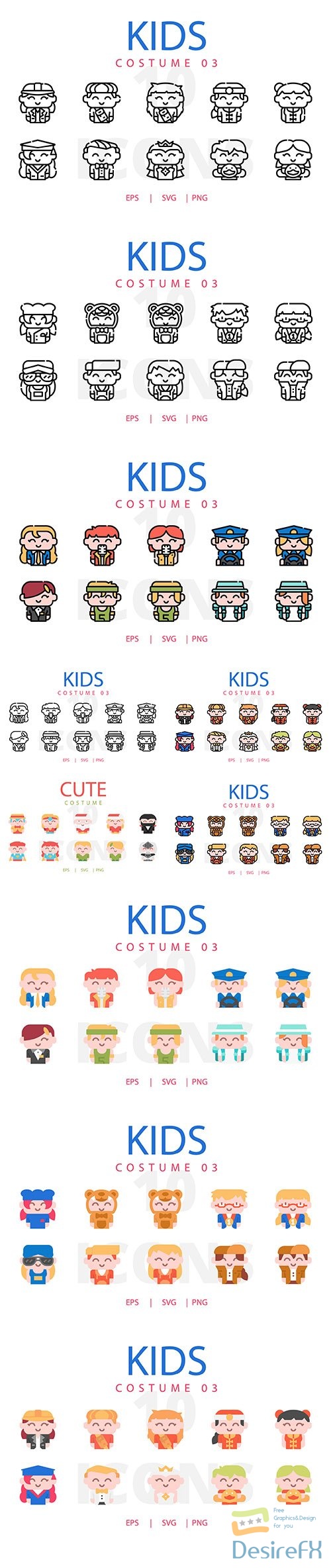 Kids Costume Vector Icons Collection