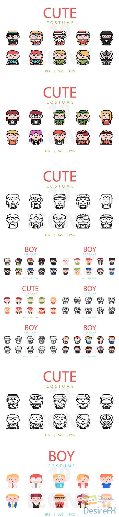 Kids Costume Vector Icons Collection Vol 2