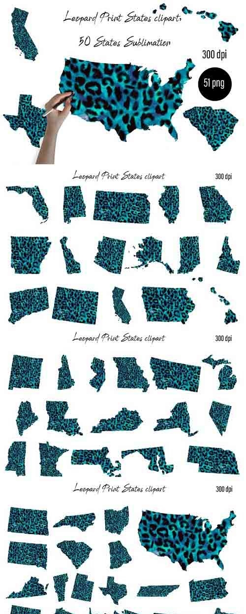 Leopard Print 50 States - Clipart PNG Sublimation blue - 1282030