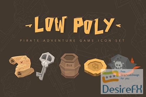 Low Poly Pirate Adventures Game Icon Set