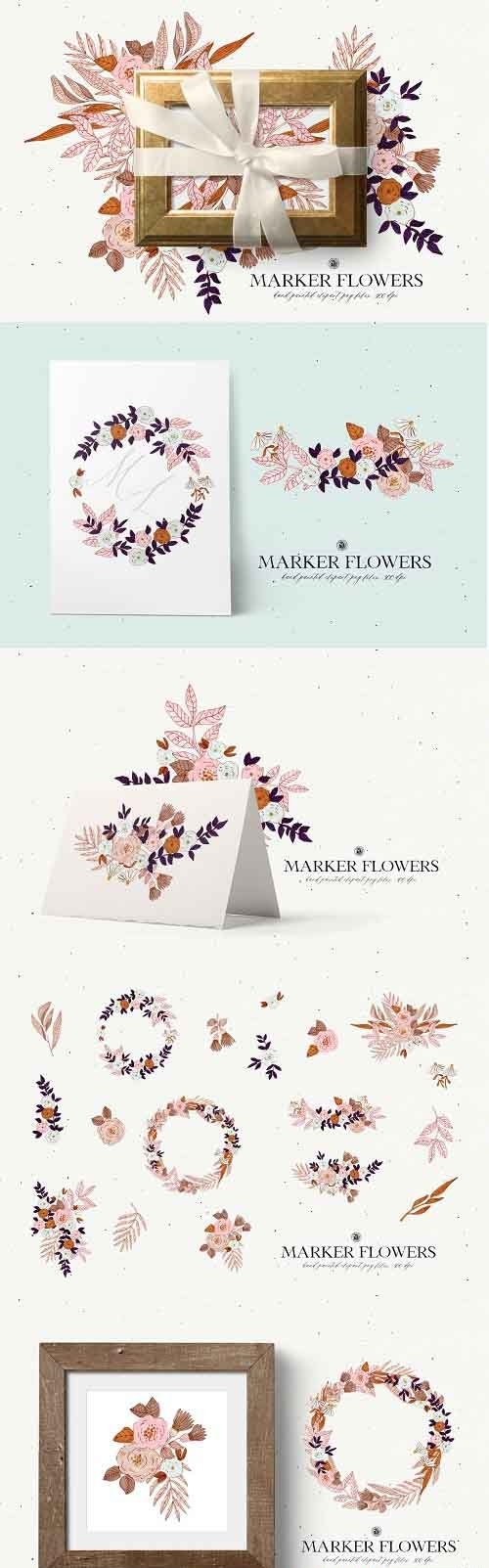 Marker Flowers - floral clipart - 5920393
