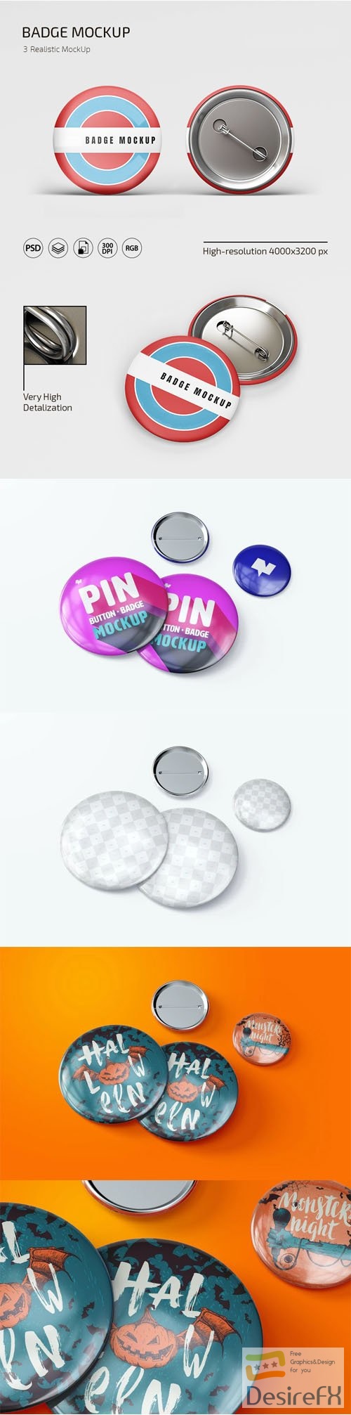 Pin Button Badges PSD Mockups Templates