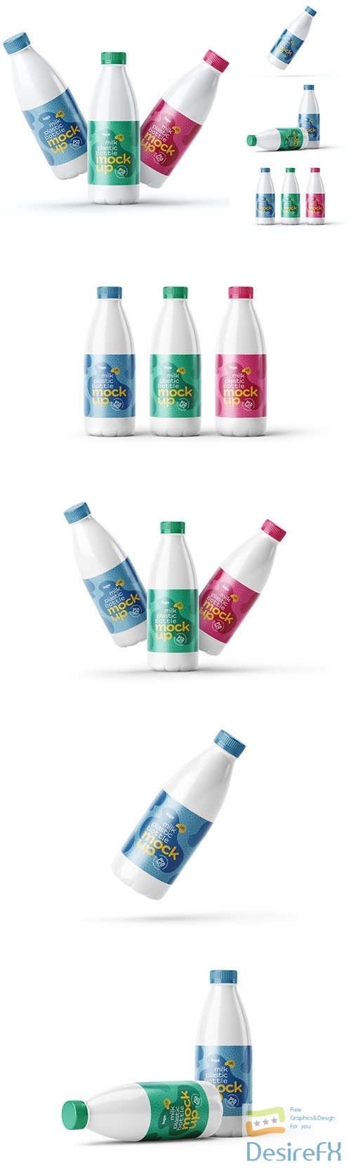Plastic Milk Bottle Label Mockup Set PSD