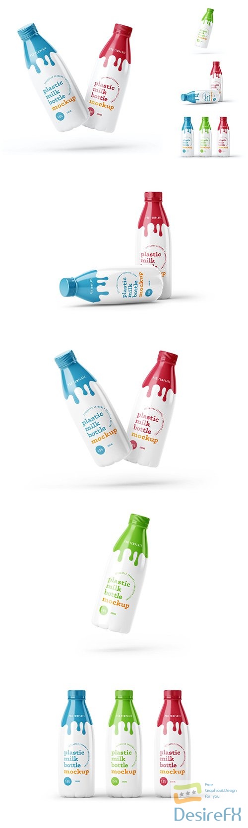 Plastic Yogurt & Milk Bottle Mockup Set 2 PSD
