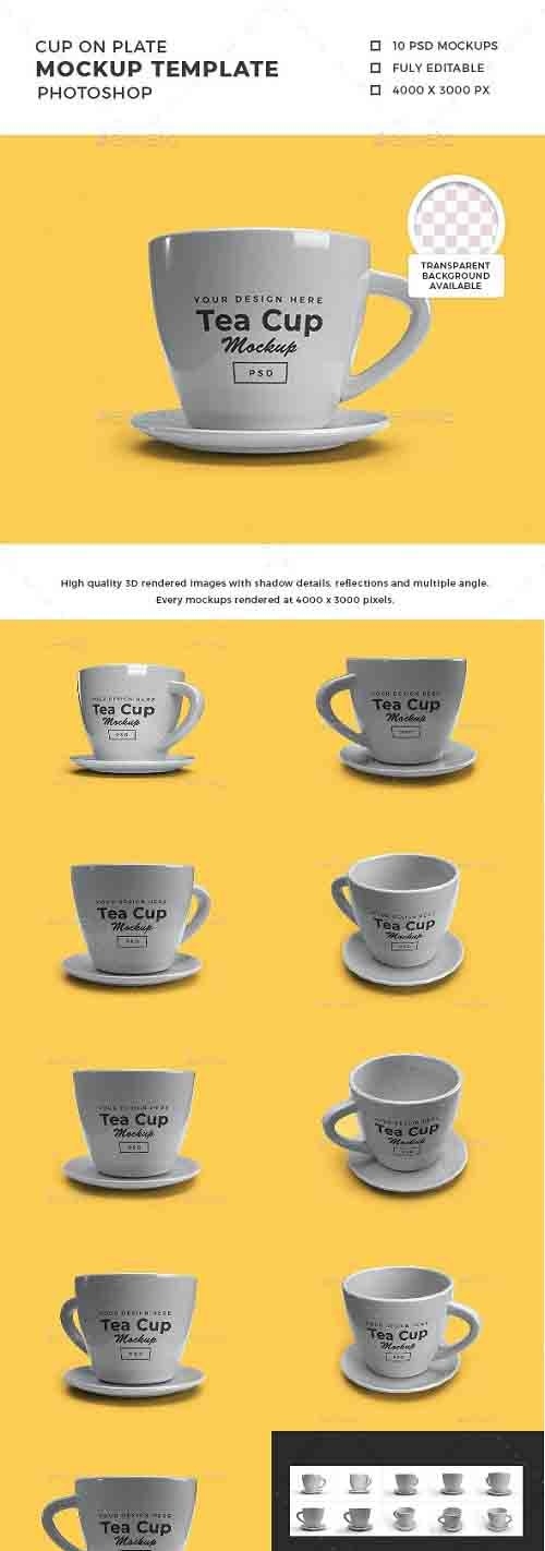 Tea Cup on Plate 3D Mockup Template - 30854968