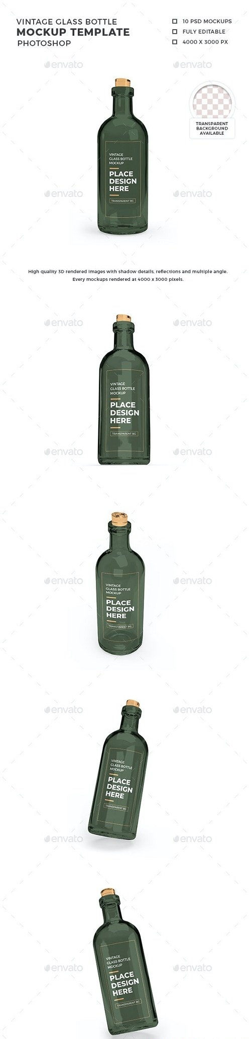 Vintage Glass Bottle 3D Mockup Template - 30873775