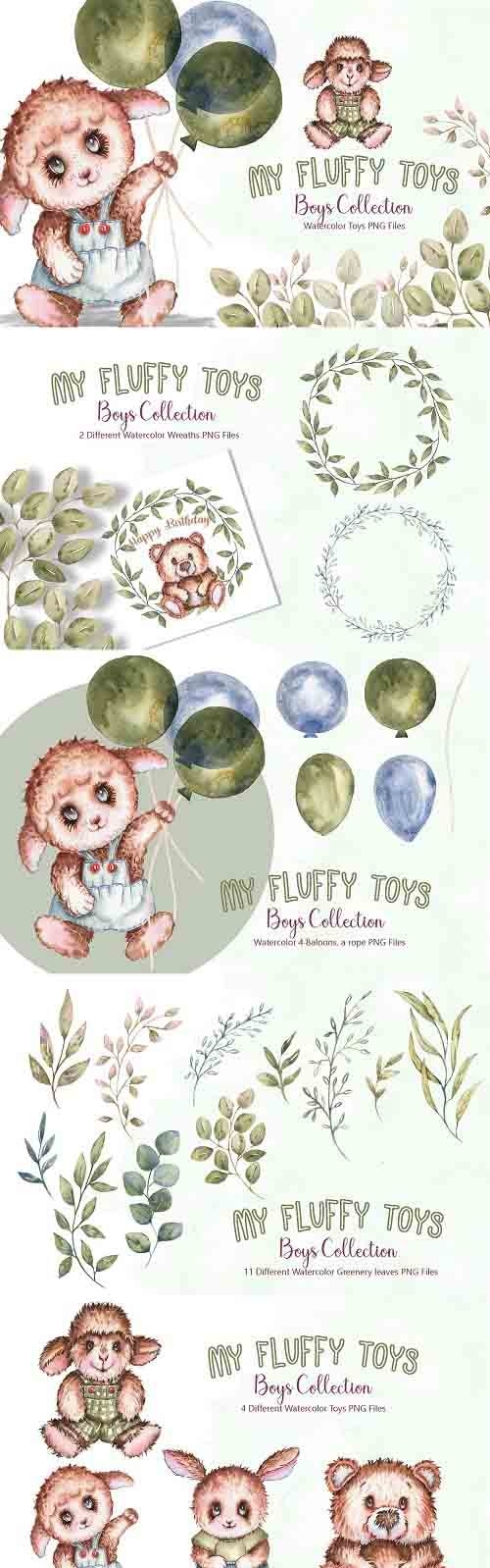 Watercolor Fluffy Toys Boys Set - 5963903
