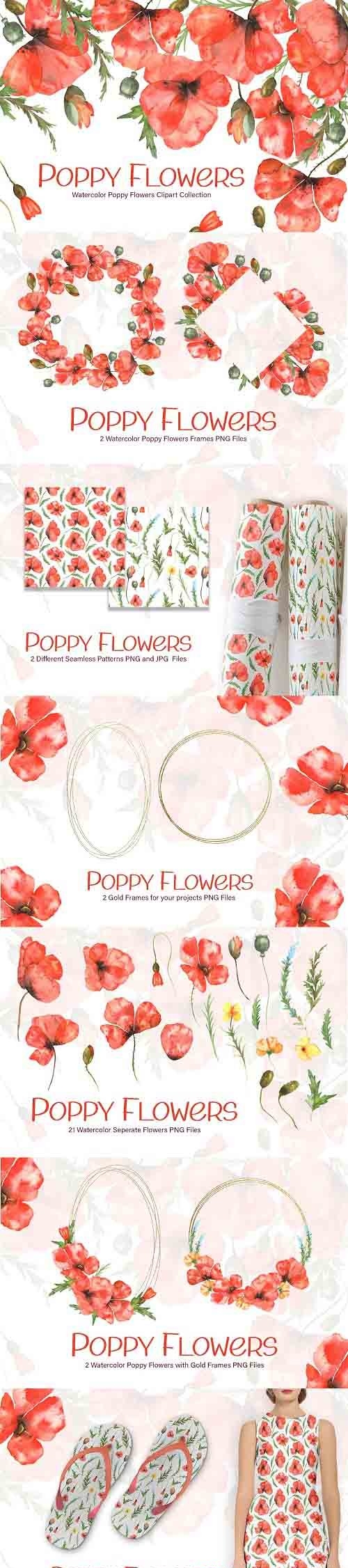 Watercolor Poppy Flowers Collection - 5988143