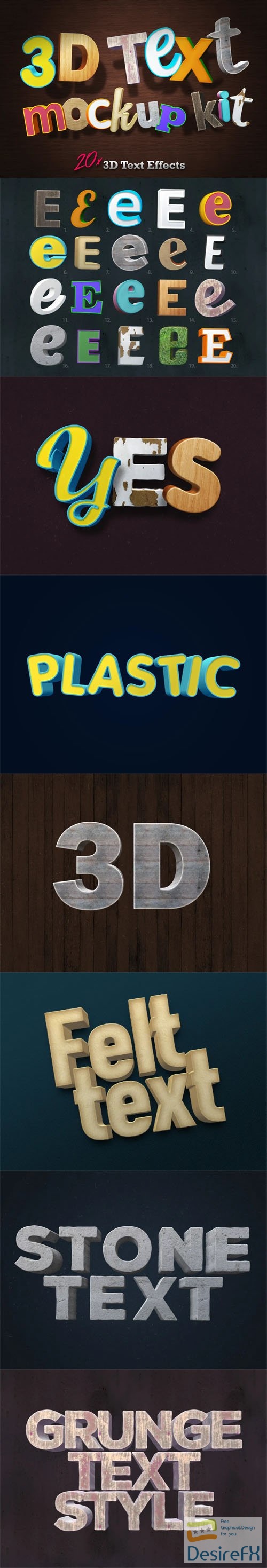 3D Text Mockup Kit - 20x 3D Text Effects