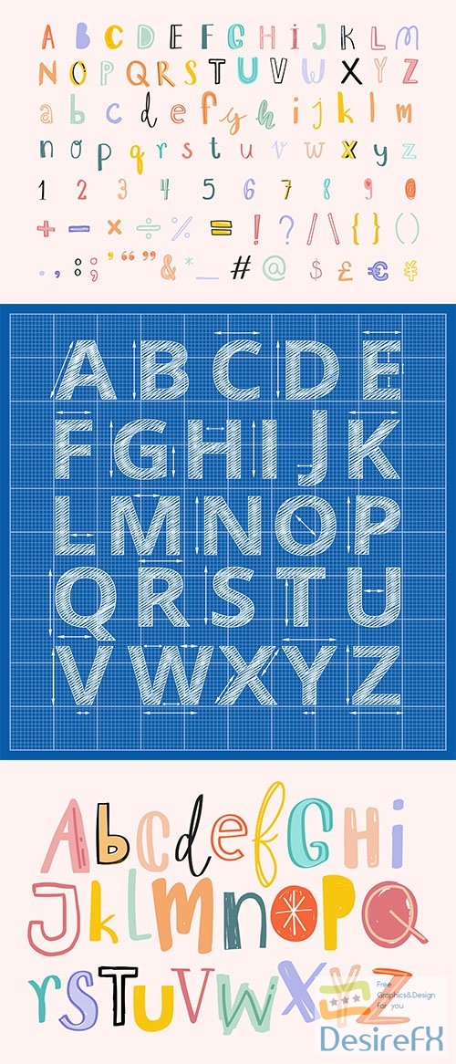 Alphabets hand-drawn doodle style set