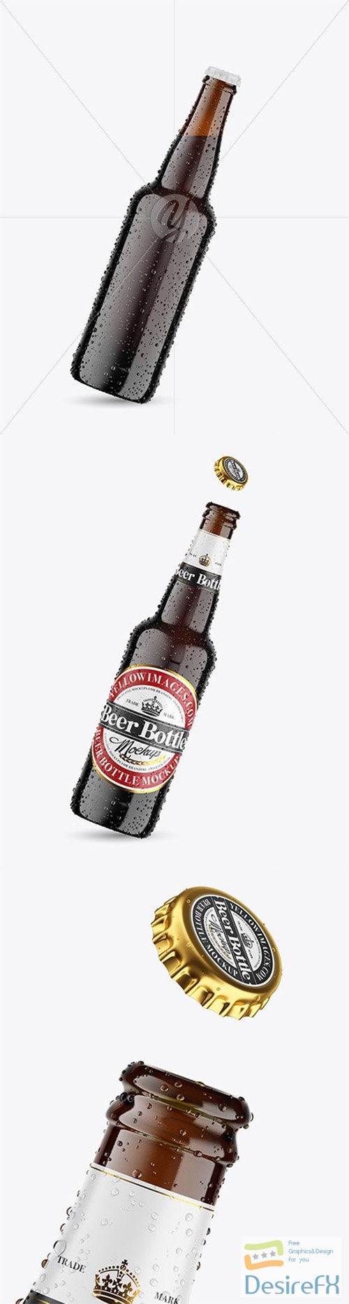 Amber Glass Dark Beer Bottle w/ Condensation Mockup 78723 TIF