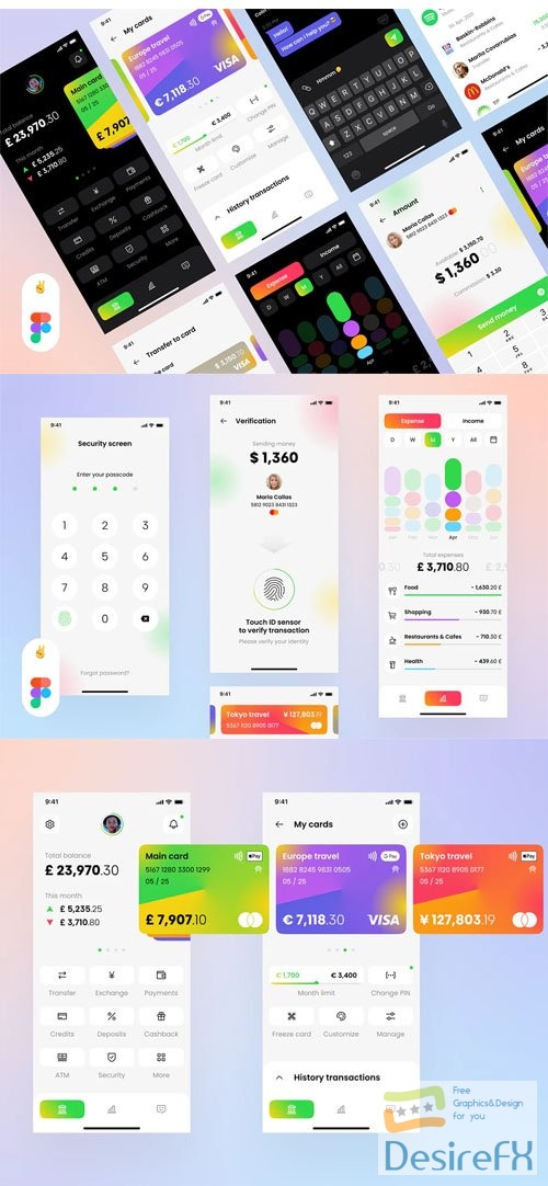 Banking App Mobile UI KIT Template for Figma 22 Scereens/Dark/Light