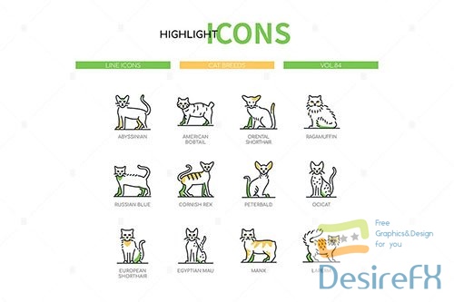 Cat Breeds - modern line design style icons